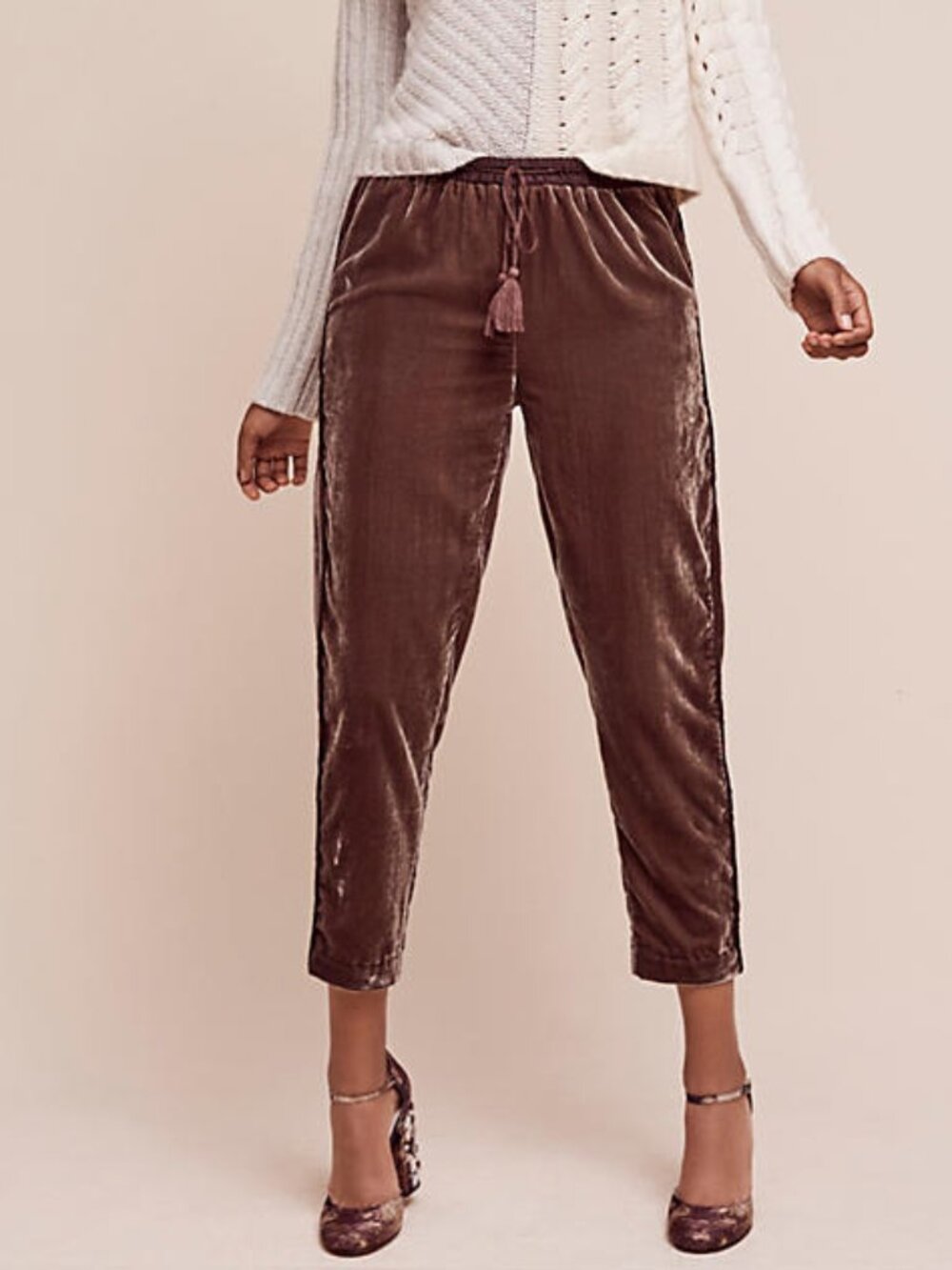 Anthropologie ELEVENSES Dark Taupe Brown Pull-On Velvet Jogger Pants, Size XS